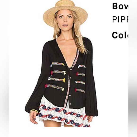 Piper by Townsen Black Bowie Too with button Front with Beaded Tassel Details S - Picture 1 of 10